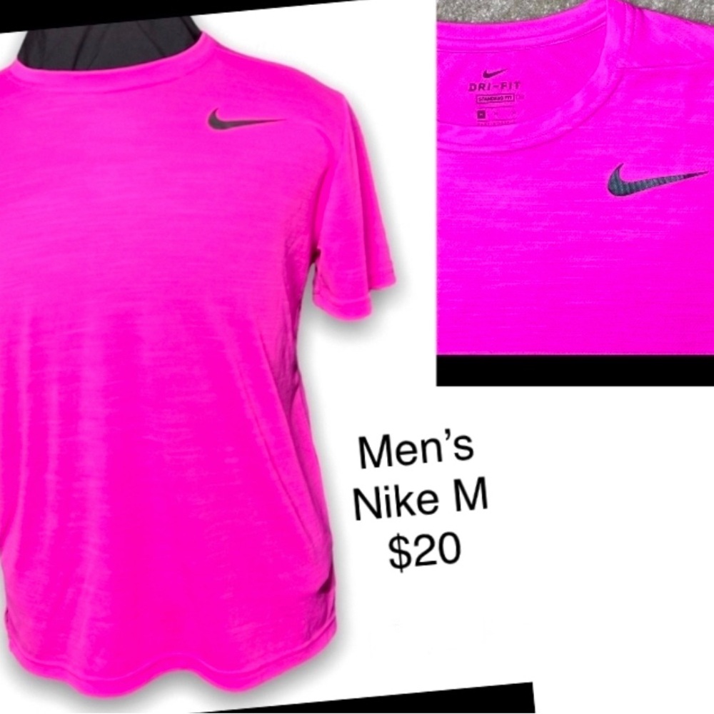 Nike Men's Bright Pink Short Sleeve Dri Fit Tee T Shirt Size Medium M